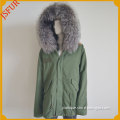 Jsfur Wholesale Silver Fox Fur Winter Coat Military Parka Jacket